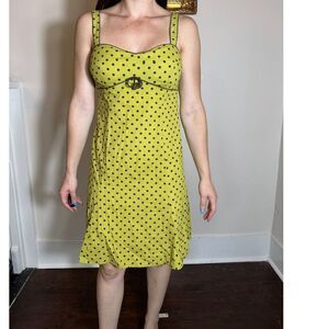 Vintage Madison Leigh Green and Brown Polka Dot Midi Dress Size 6